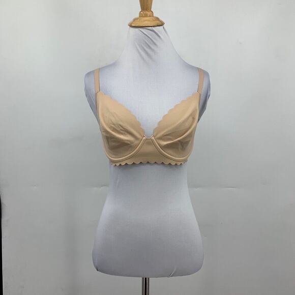 Aerie Bra Womens 34D Sand Real Me Full Coverage Unlined Scalloped Trim Underwire - Picture 2 of 16